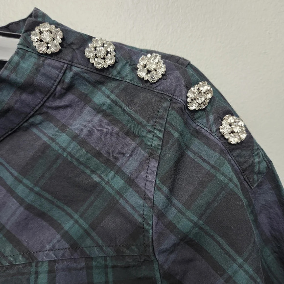J.crew women's blouse top size 2 plaid black and green - Picture 3 of 6